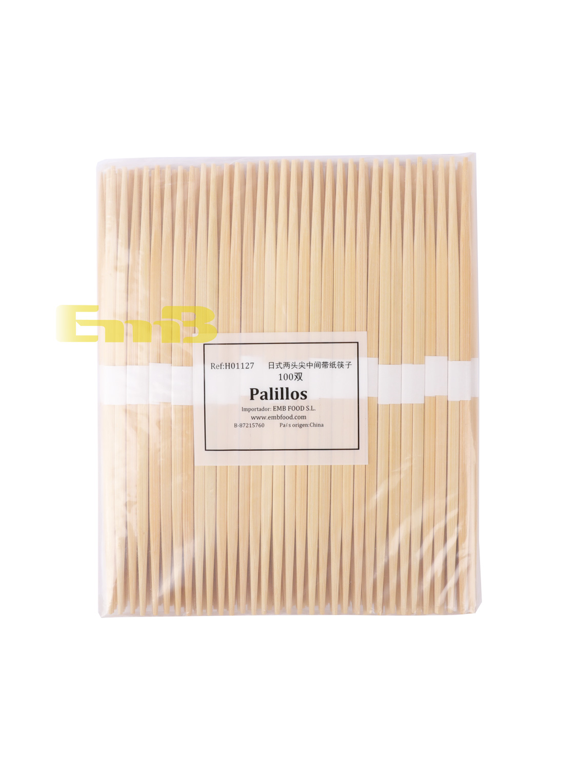 日式两头尖中间带纸筷子20/100双 24cm*5mm | EMBFOOD