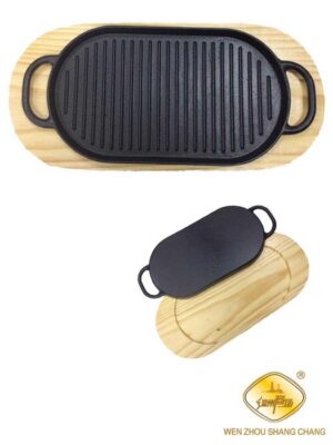 JX双耳椭圆波浪盘铁板配木板 1*10套 30.6x16.6x1.98cm | EMBFOOD