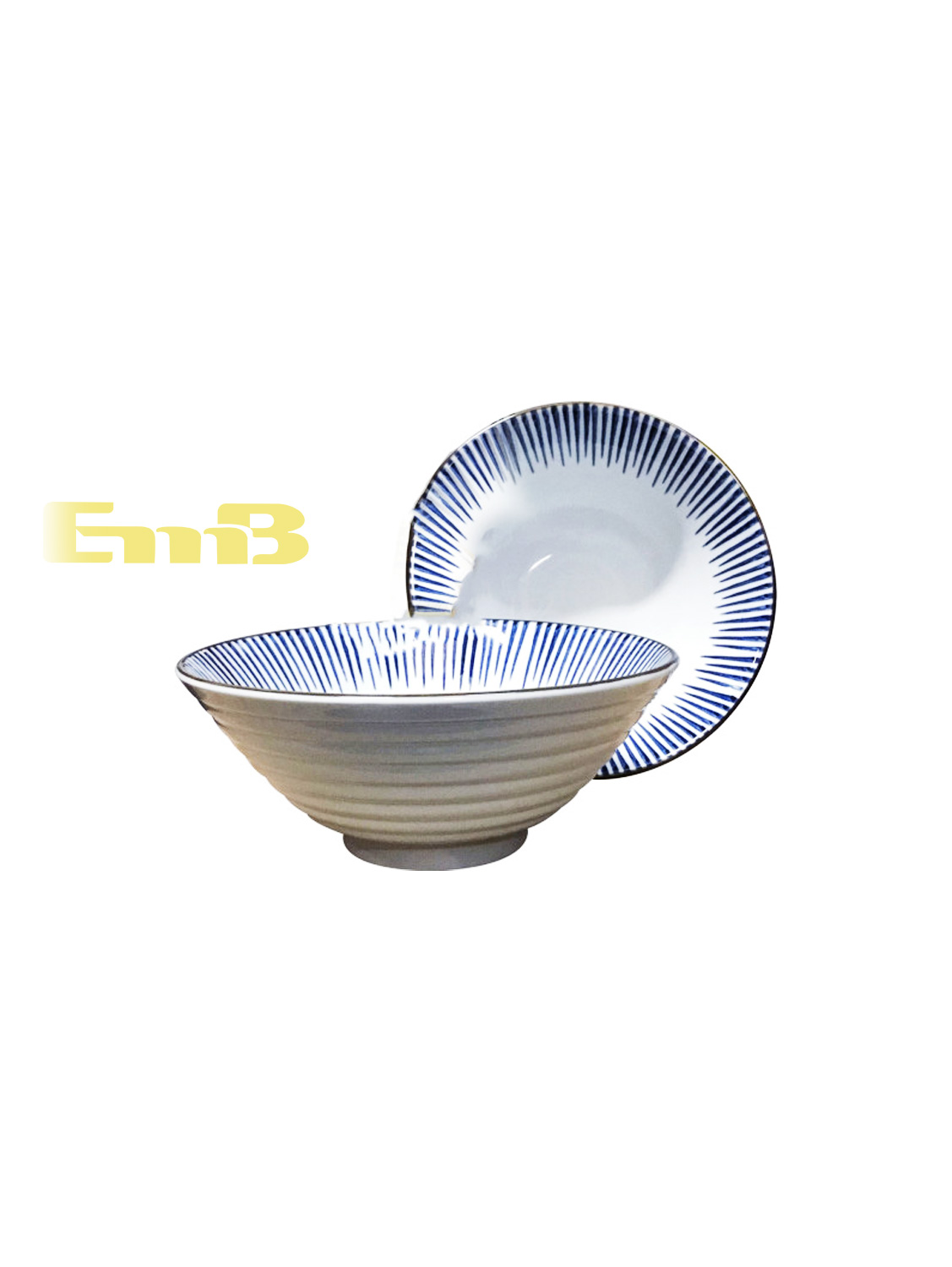 GM蓝线条螺纹喇叭拉面碗9寸 1*20 | EMBFOOD